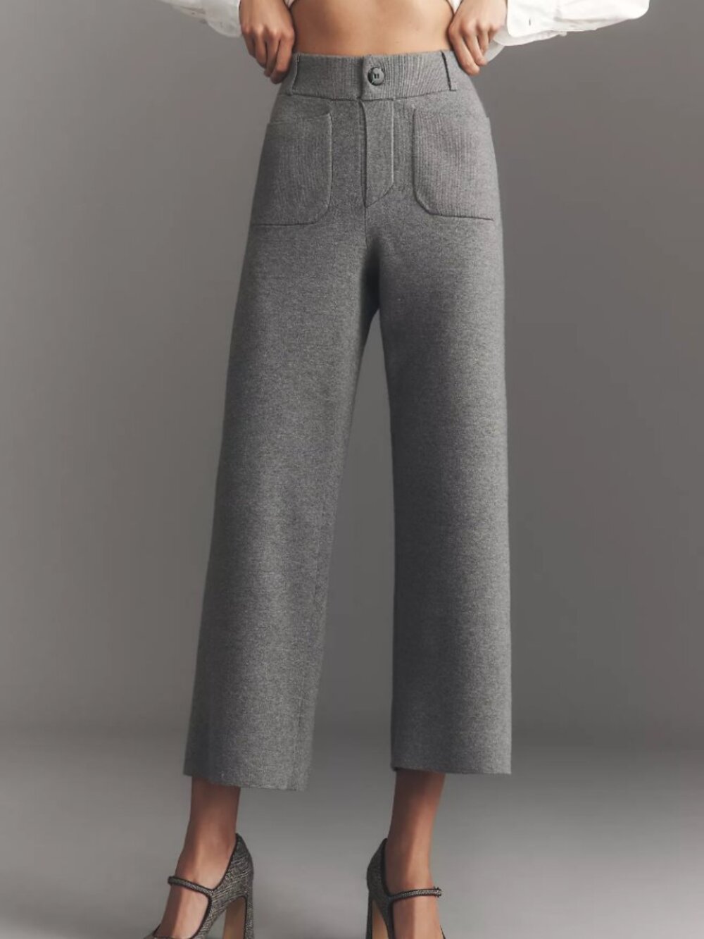 Anthropologie Maeve The Colette Sweater Knit Crop Wide-Leg Pants L Charcoal Grey